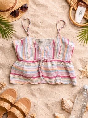 American Eagle Outfitters Pastel Striped Tie-Front Cami Top
